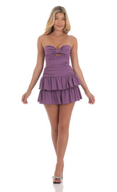 Strapless Cutout Ruffle Dress in Purple